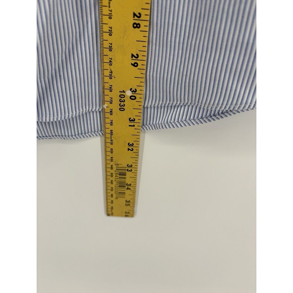 Croft & Barrow Men's 17 1/2 34/35 Pinpoint Blue White Stripe Long Sleeve Button - Picture 9 of 10